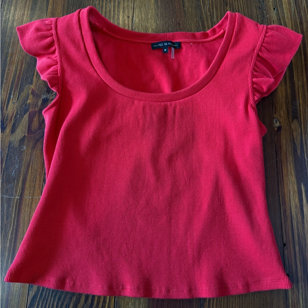 Free the Roses Bright Red Ruffle Sleeve Scoop Top- M